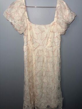 Lovelo Cream Lace Maxi Dress with Blush Accents